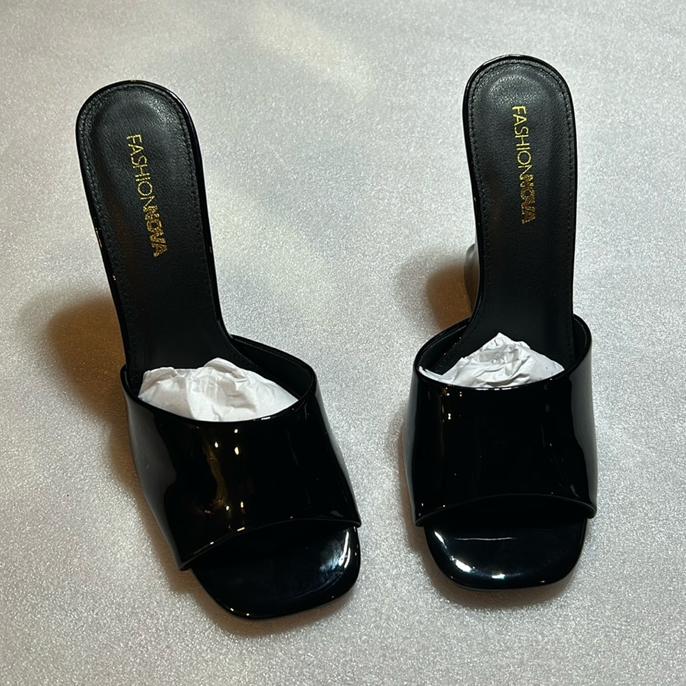Black patent mule heels. Various sizes NIB